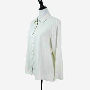 J Jill Size Petite L Woven Silk Button Up Long Sleeve Peplum Cream